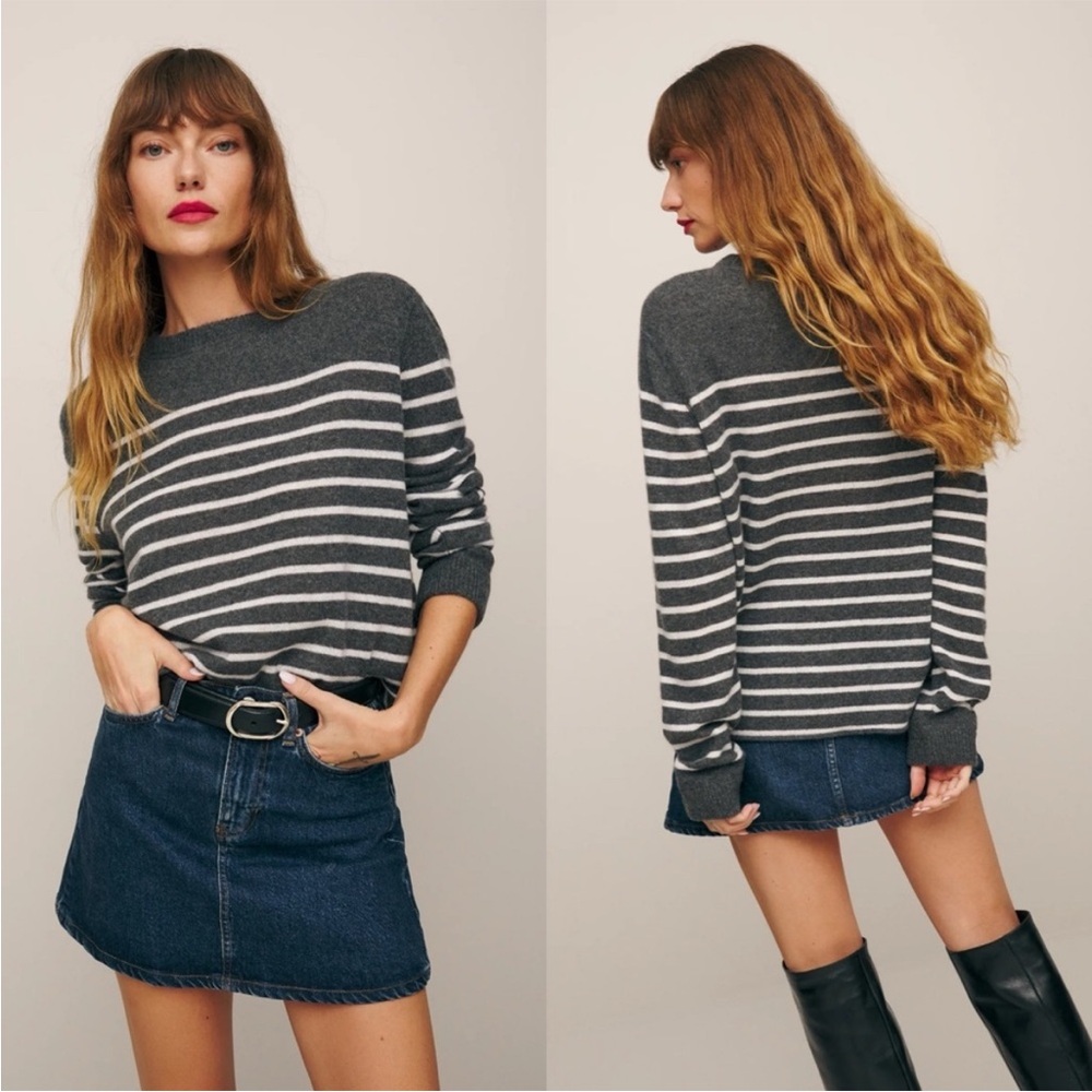 REFORMATION Gray Stripe Cashmere Sweater